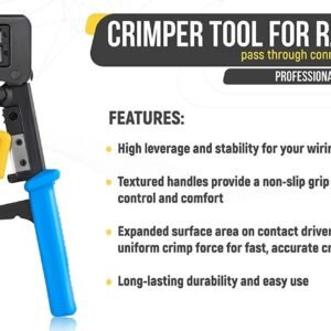 RJ45 Crimp Tool | Pass-Through Ethernet Crimper for Cat5, Cat5e, Cat6 | Multi-Function Crimping Tool for RJ11/RJ12 6P/8P Connectors