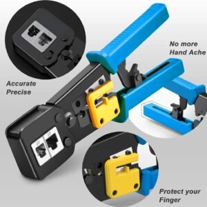 RJ45 Crimp Tool | Pass-Through Ethernet Crimper for Cat5, Cat5e, Cat6 | Multi-Function Crimping Tool for RJ11/RJ12 6P/8P Connectors