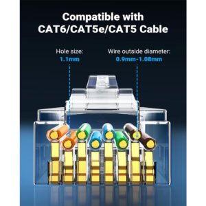 3COM RJ45 Connector Cat6 (100 Pack) | Non-Passthrough Ethernet Plug | Gold-Plated Unshielded LAN Connectors for Solid & Stranded Cable