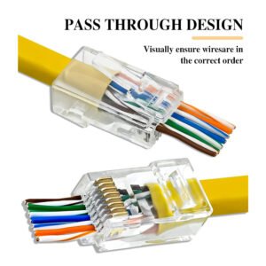 RJ45 Cat6 Pass Through Connectors (100 Pack) | Easy Crimp Modular Plugs for Solid & Stranded UTP Cables
