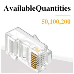 RJ45 Cat6 Pass Through Connectors (100 Pack) | Easy Crimp Modular Plugs for Solid & Stranded UTP Cables