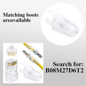RJ45 Cat6 Pass Through Connectors (100 Pack) | Easy Crimp Modular Plugs for Solid & Stranded UTP Cables