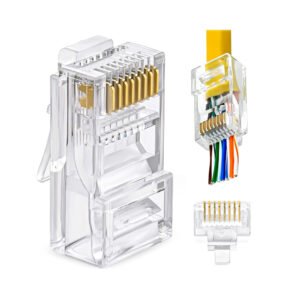 RJ45 Cat6 Pass Through Connectors (100 Pack) | Easy Crimp Modular Plugs for Solid & Stranded UTP Cables
